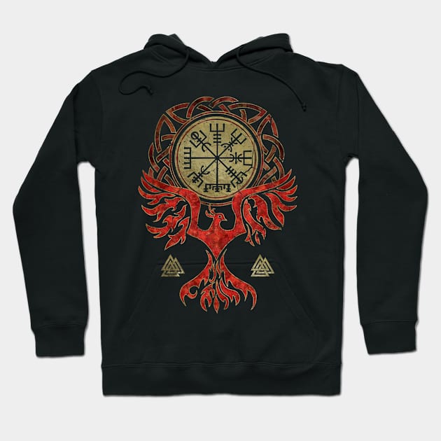 Vegvisir and Phoenix bird Hoodie by Nartissima